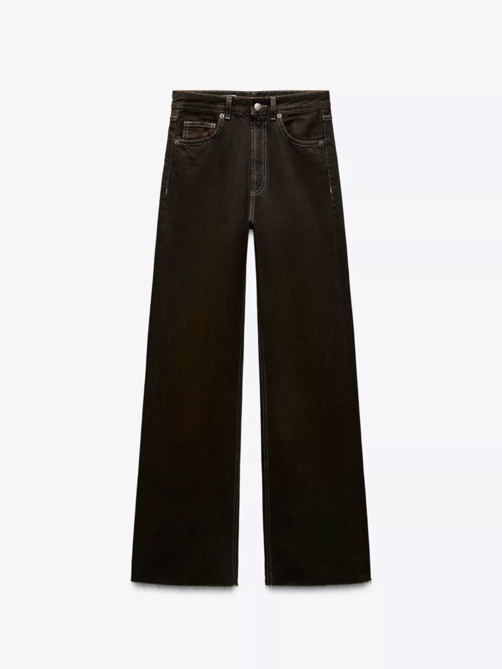 Zara TRF HIGH RISE WIDE LEF JEANS in Chocolate